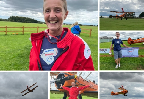 Collage of a lady taking part in a wing walk