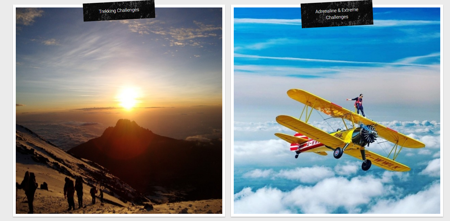 Picture of a sunset over a mountain &amp; second picture is a wing walker
