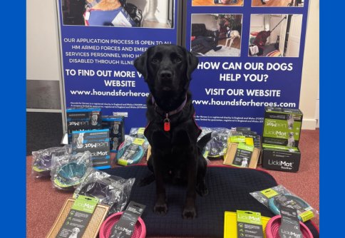 Hounds for Heroes Assistance dogs training with donation for Lickimat UK