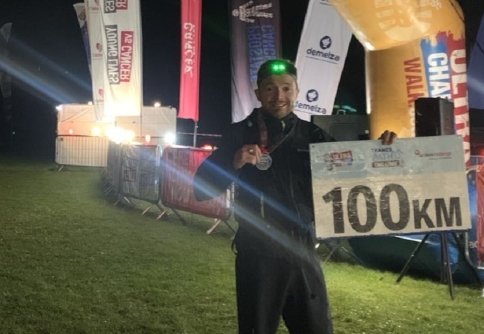Ultra challenge fundraiser at finish line of event 